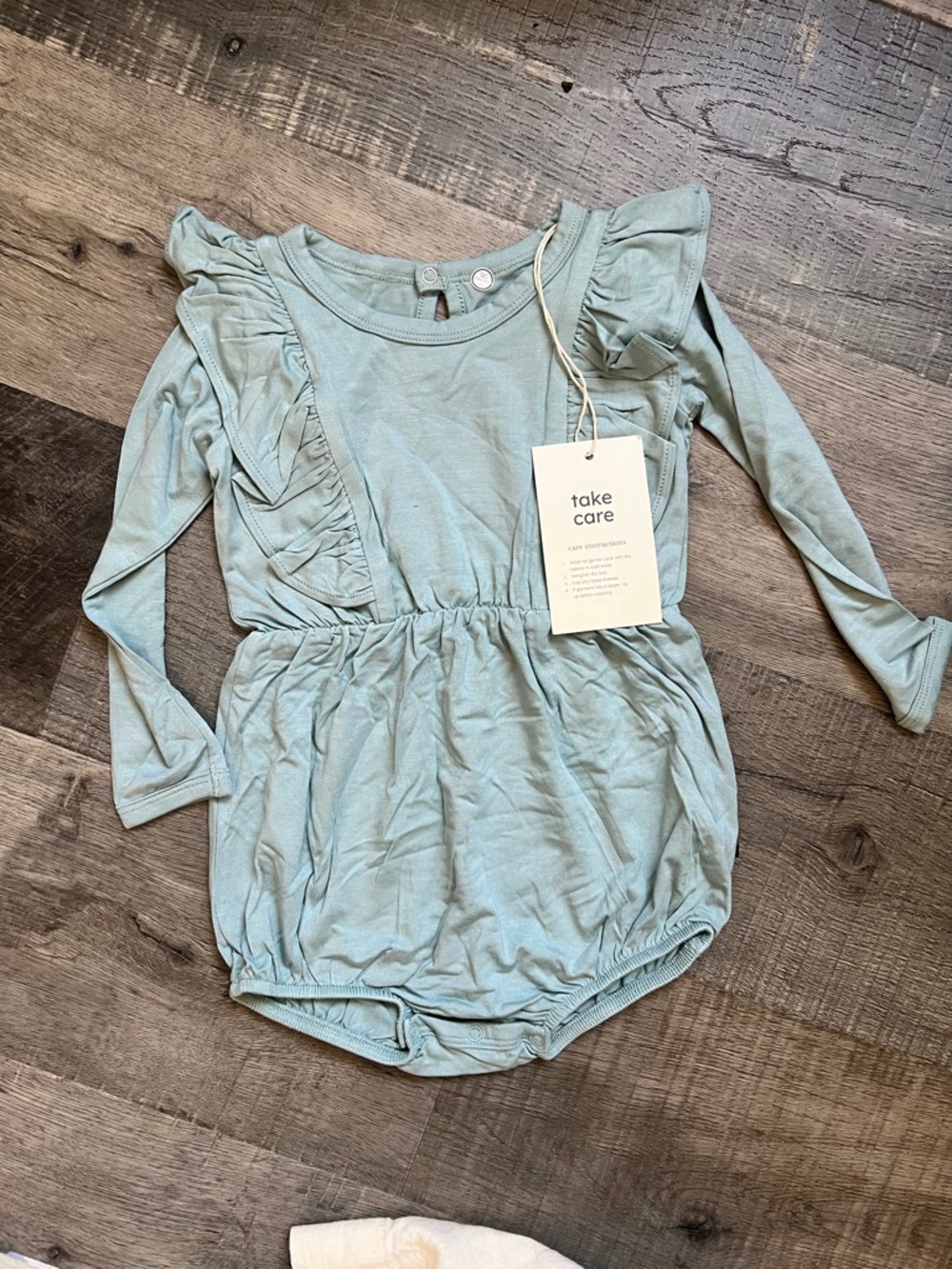 Kyte Baby Long Sleeve Ruffle Romper in Sage Green